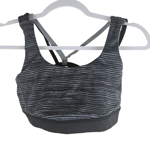 Lululemon Womens Black Gray Striped Strappy Sports Bra Size 4 - Picture 1 of 5